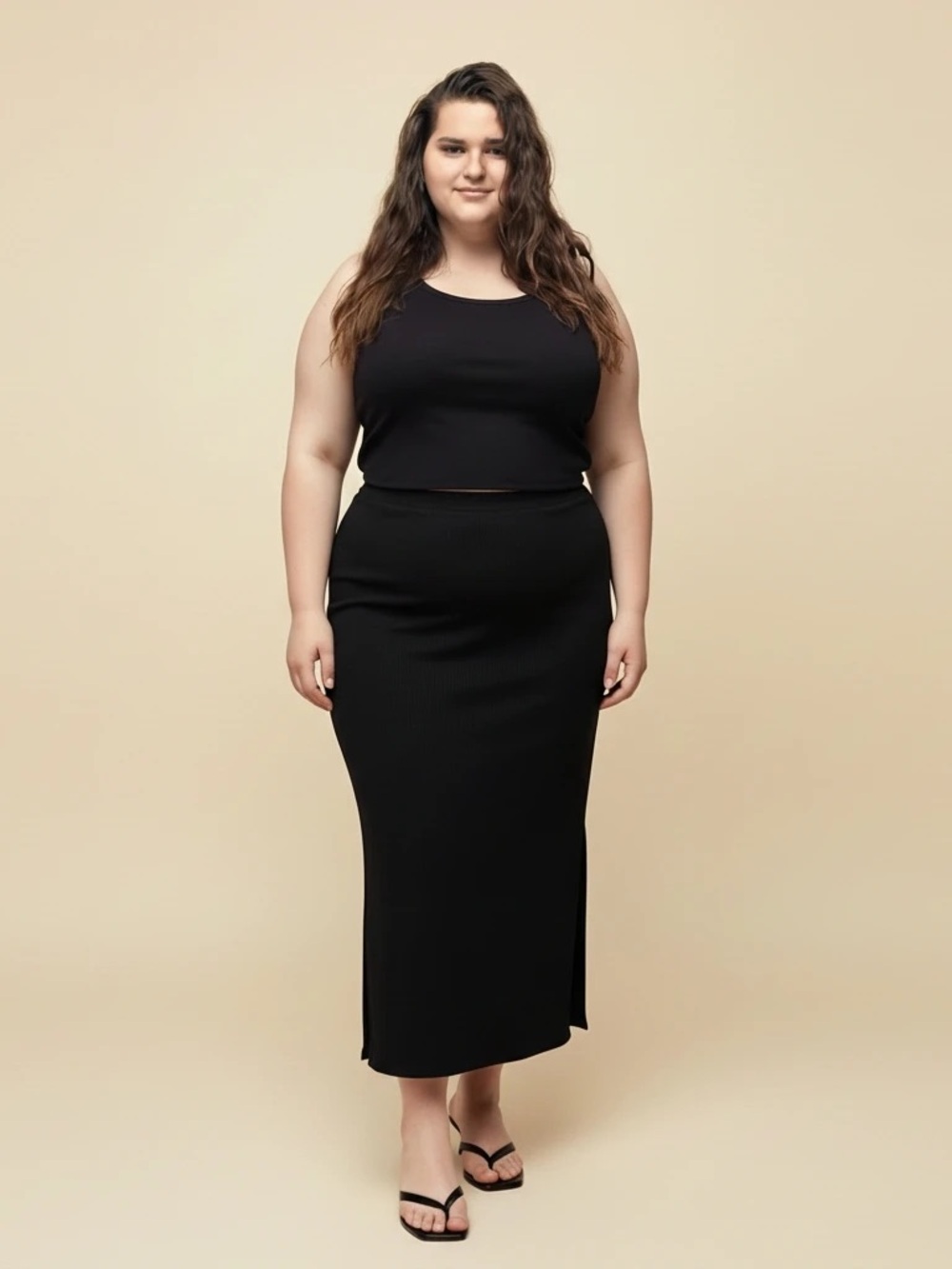 Old Navy Black Ribbed Knit Maxi Skirt Side Slit Women’s Large